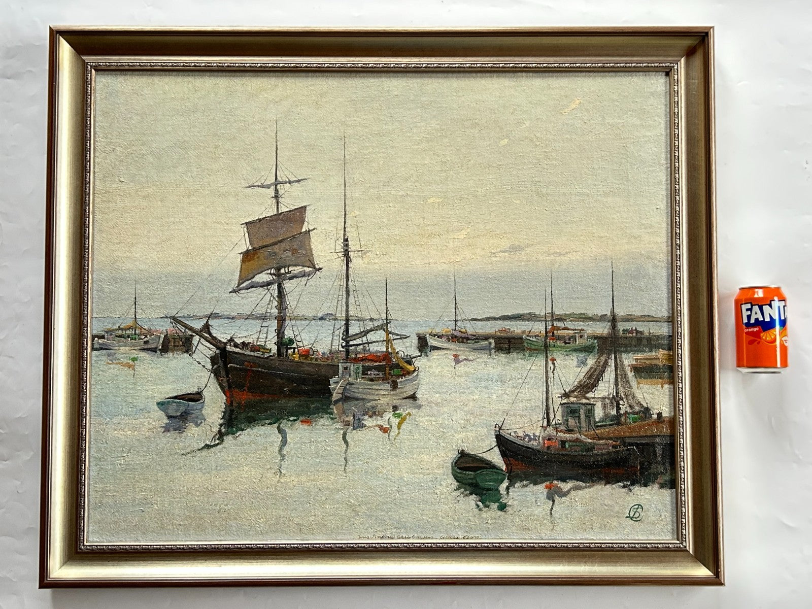 Jens Sinding Christensen- Brixham Harbour Devon- Vintage Seascape Oil Painting