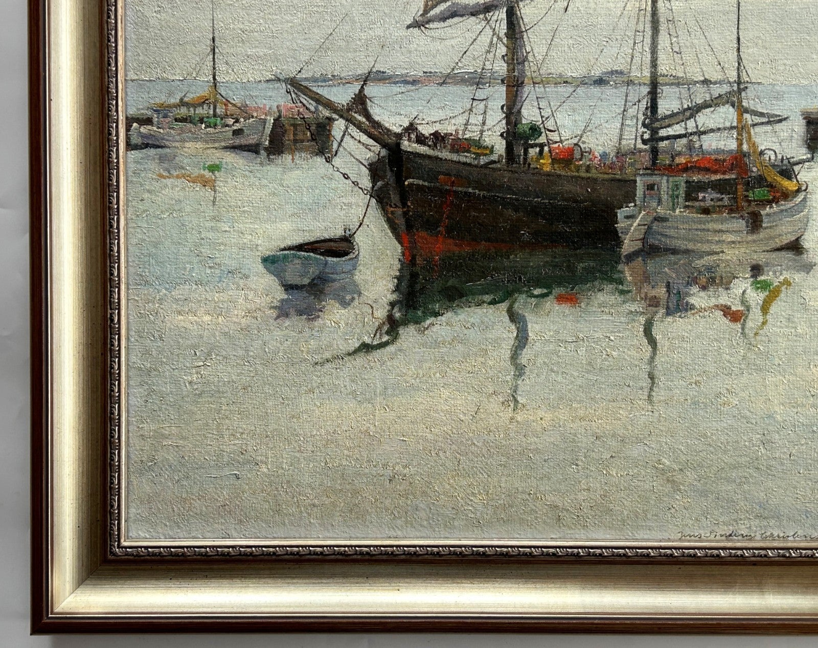 Jens Sinding Christensen- Brixham Harbour Devon- Vintage Seascape Oil Painting