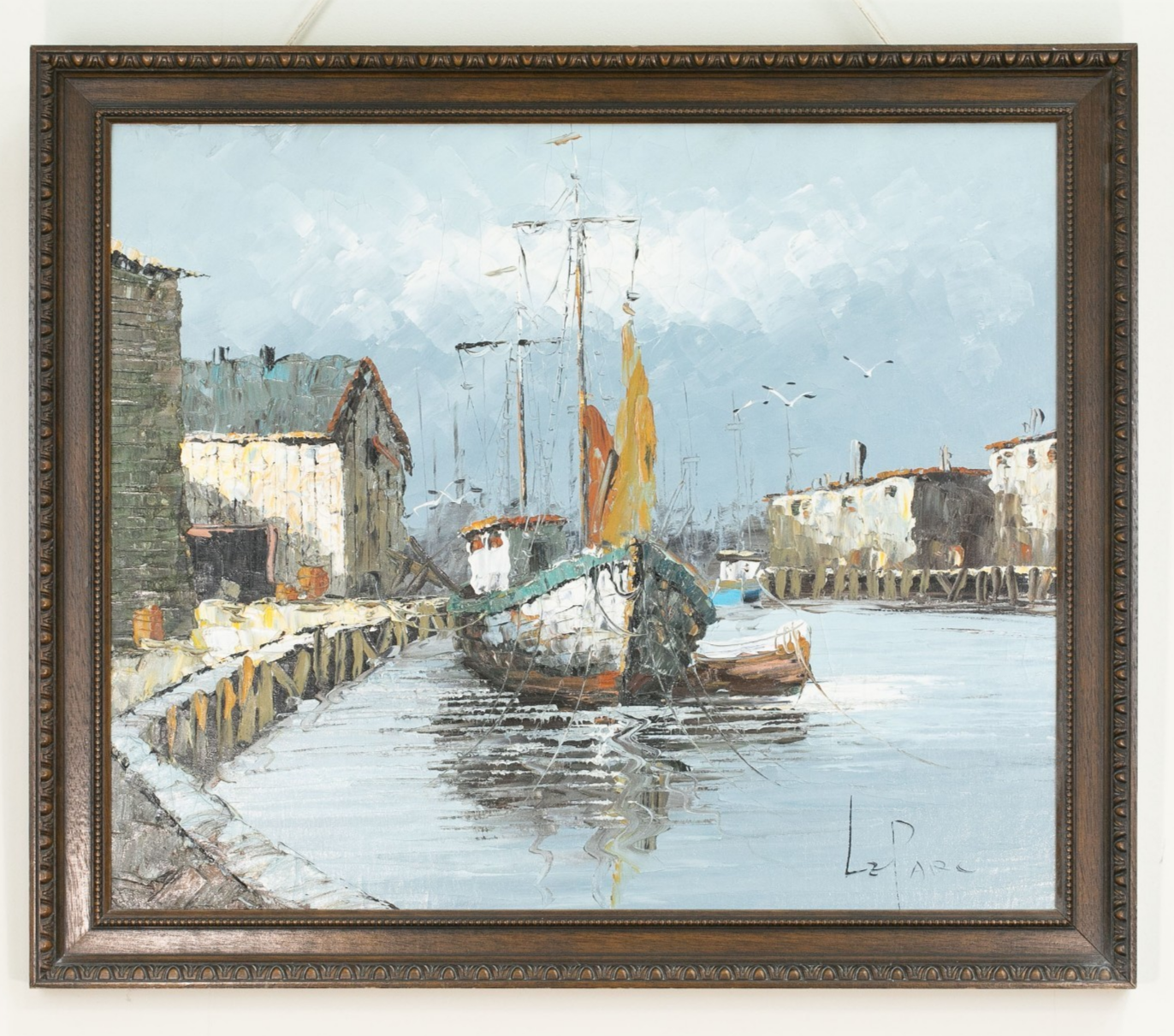 Wigan Pier Original Framed Large Oil Painting,Boat on Leeds Liverpool Canal